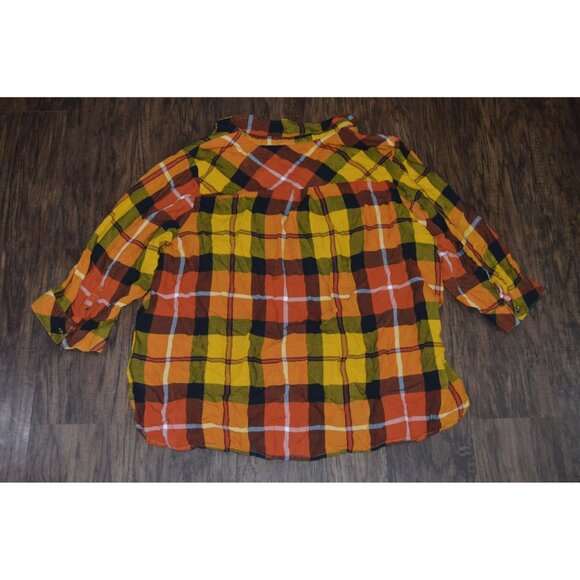 Est. 1946 Women Gold Multicolored Plaid Pullover Shirt Size 22/24 W Pockets READ - Picture 2 of 7